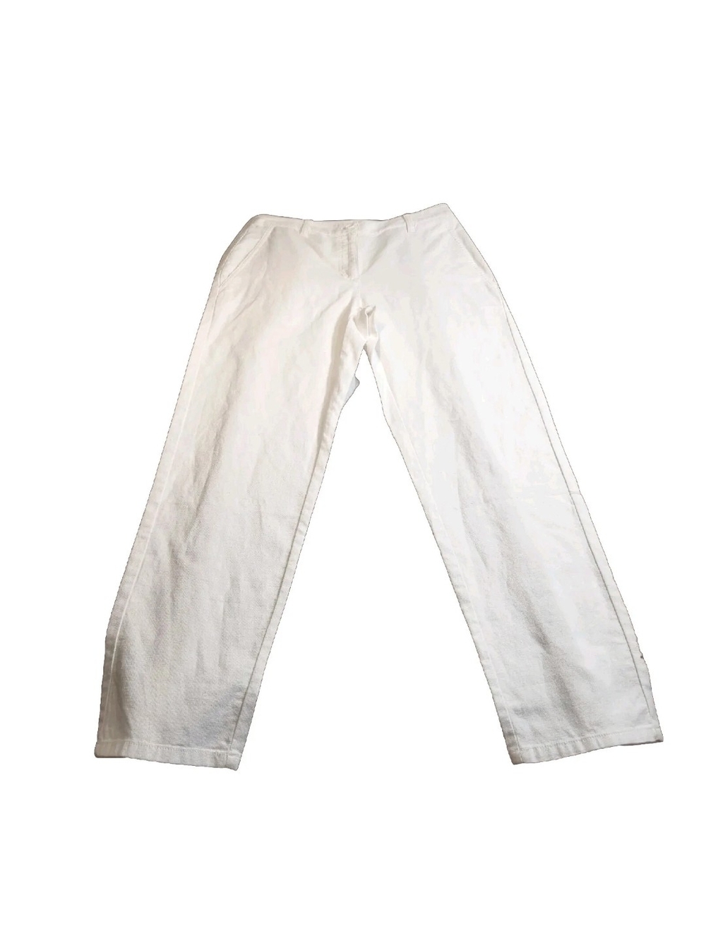 Eileen Fisher Womens Size 2 organic cotton tapered ankle white pants Stretch 03